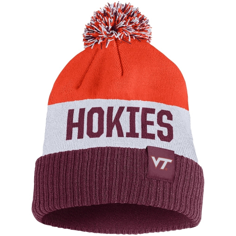Nike Virginia Tech Hokies Team Name & Swoosh Cuffed Knit Hat w/ Pom O/S